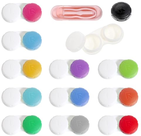 TIESOME Set di 12 contenitori per lenti a contatto, contenitori per lenti a contatto, portatili, a prova di perdite, accessori per escursioni quotidiane come viaggi e lavori, 12 colori