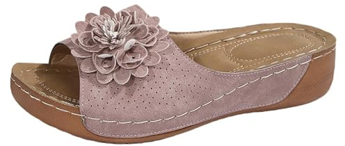 YIzdegg Pantoletter dam läder – platåtofflor kilklack sommarskor ortopediska sandaler plattform tofflor med klack sandaler bekväma bohemiska andningsbara utomhussandaler
