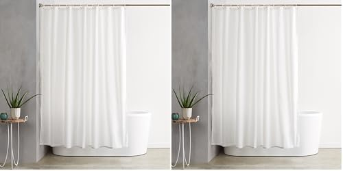 Amazon Basics Cortina de Ducha de Tela Resistente al Agua y al Moho, con Ojales y Ganchos, Lavable a máquina, 180 x 200 cm, Color Blanco (Paquete de 2)