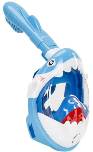 Masque de plongée intégral Aquaget pour Enfants - Vue panoramique à 180 degrés - Anti-buée - Séchage rapide - Valve de sécurité - Sangle réglable - Ensemble de voyage pour enfants - Pour la plongée