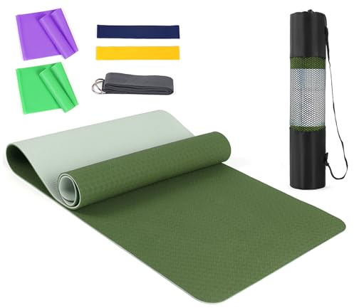 Estera de yoga TPE 183x61x0,6 cm antideslizante con bolsa de malla - Estera de ejercicios de pilates con correas y cuerda elástica para fitness