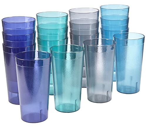 US Acrylic Cafe Plastic Reusable Tumblers (Set of 16) 20-ounce Water Cups Coastal Colors | Restaurant Style Drinking Glasses Value Set, Stackable, BPA-free, Made in the USA | Top-rack Dishwasher Safe