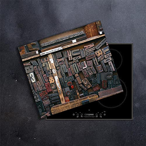 DAMU | Herdabdeckplatte Einteilig 60x52 Herdabdeckung Ceranfeld Glasschneideplatte Ceranfeldabdeckung Herdplattenabdeckung Kochfeld Abdeckung Schneidebrett Glasplatte Vintage Inschrift