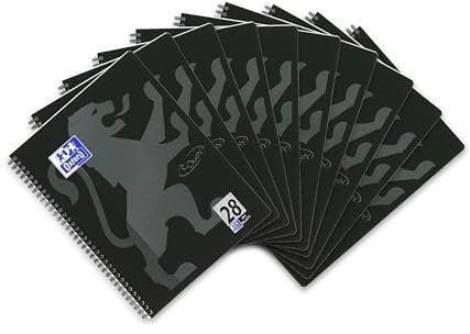 Oxford Touch Collegeblock A4 kariert mit Doppelrand, 80 Blatt, schwarz, 10 Stück