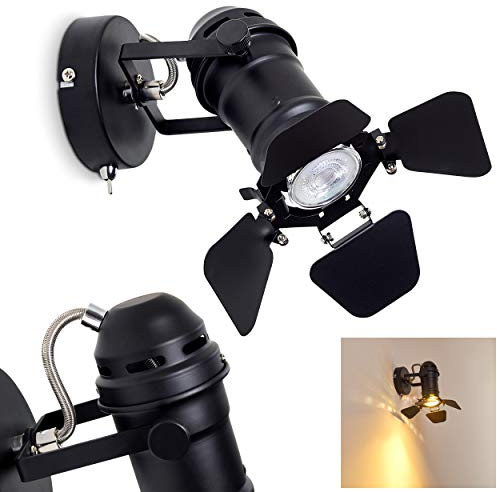 Lampada da parete Lichinga, lampada da parete orientabile in metallo nero, con faretto orientabile, 1 attacco GU10, spot da parete in ottica film, lampada da studio, senza lampadina/e