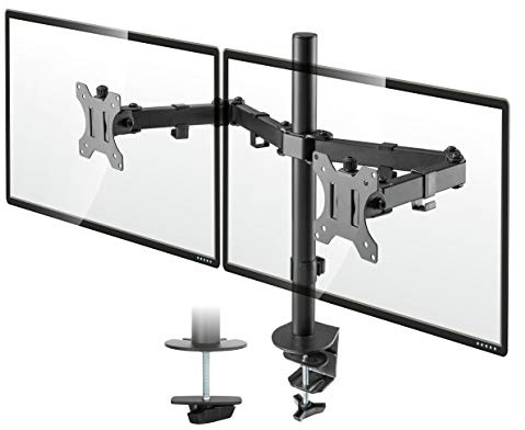 TTAP Monitorfäste för 13–32 tums skärmar – dubbelarmsskrivbordsstativ med klämma – ergonomisk 90° lutning, 360° rotation och 180° svängbar arm – VESA-mått: 75x75–100x100 (dubbelarm)