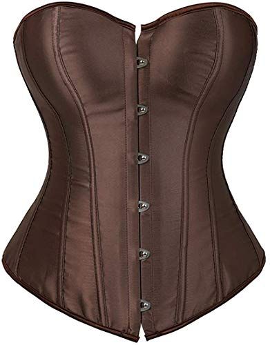 HNGHOU Women's Bustier Corset Top Plus Size Satin Waist Cincher Overbust Bustiers (Brown,Large)