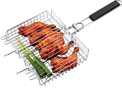 SUSHOP Faltbarer BBQ Grillkorb Fischbräter, BBQ Steak Grillkorb Grillwender Fisch Und Gemüsehalter Hähnchenbräter Grill-Korb Aus Edelstahl Mit Griff
