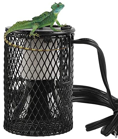 Lelukee Lámpara de calor para reptiles con jaula, kit de calor de cerámica de 100 vatios, emisor para mascotas, sin daños ni luz para tortugas, serpientes, lagartos, ranas, polluelos