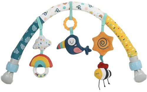 Caterbee Baby Bouncer Toy bar, Stroller & Crib Accessory, Pram Activity Bar Toy Travel Arch Bassinet Toys for Toddlers (Sky)