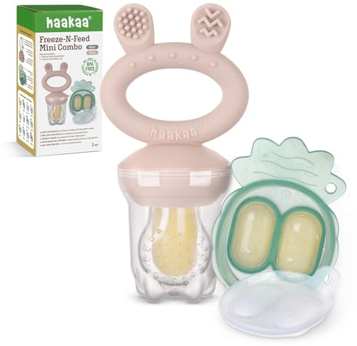 Haakaa Mangiatoia per frutta e mini vassoio per snack surgelati, mangiatoia in silicone senza BPA per un'alimentazione autonoma sicura a partire dai 4 mesi - Fard