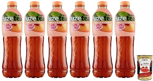 6x FUZE TEA Pesca,Schwarzer Tee Pfirsich- und Rosen Eistee,Erfrischungsgetränk,Alkoholfrei,Einweg-PET-Flasche 1,25Lt + Italian Gourmet Polpa di Pomodoro 400g Dose