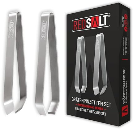 REDSALT® Profi Grätenpinzetten 2er Set 11cm | rostfreier Edelstahl matt INOX 18/10 Qualität | Fischgrätenpinzette 100% spülmaschinenfest | Fischgrätenzange Fisch Entgräter Grätenzange Pinzette
