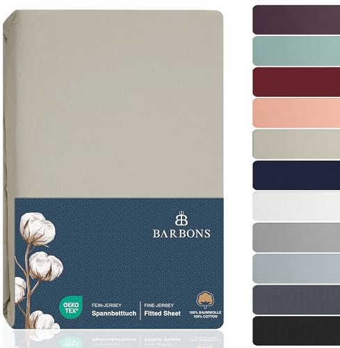 BARBONS Spannbettlaken 90x200cm - 100% Baumwolle Spannbetttuch Oeko-TEX Zertifiziert Bettlaken Jersey Bettwaren und Bettbezug für Boxspringbett und Dicke Matratzen bis 27 cm - Sand 90 x 200