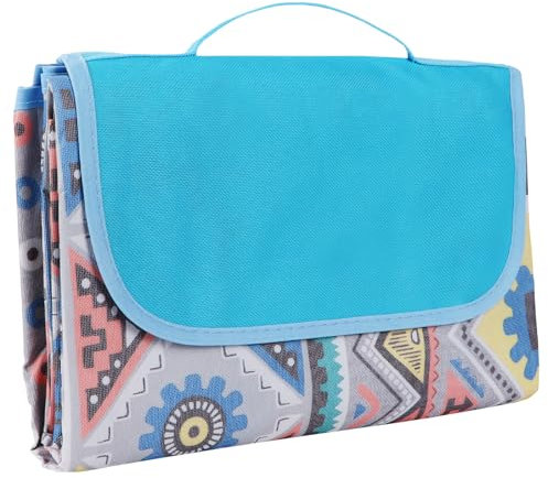 Qoosea Manta de Picnic 200x200cm, Grande Manta para Pícnic con Base Impermeable, Tapete de Picnic Plegable con Asa, Manta de Camping de Playa para Barbacoa al Aire Senderismo Parque Jardín -Bohemia