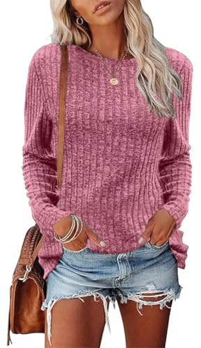 CheChury Jerseys Mujer Invierno Jerséis Mujer Sueter Manga Larga Jerseys de Punto Camiseta de Manga Larga Lana Casual Suéter Cuello Redondo Grueso Sudaderas Suaves Tops Cálidos de Invierno
