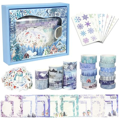 Songdao Winter Washi Tape & Aufkleber Set Masking Tape VSCO Dekoratives Schnee Landschaftsbau Klebeband Bunt für DIY Handwerk Bullet Journals Planer Scrapbooking Verpackung