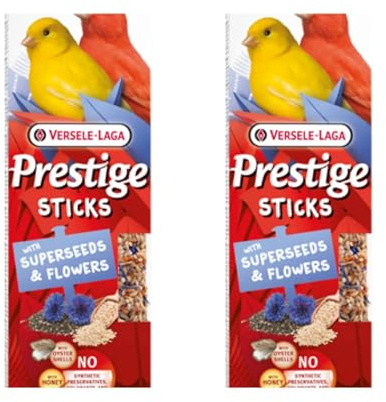 Versele-Laga Prestige Sticks Supersemences et Fleurs pour canaris | Pack Double | 2 x 60 g | Snack pour canaris | sans conservateurs synthétiques ni colorants ou arômes