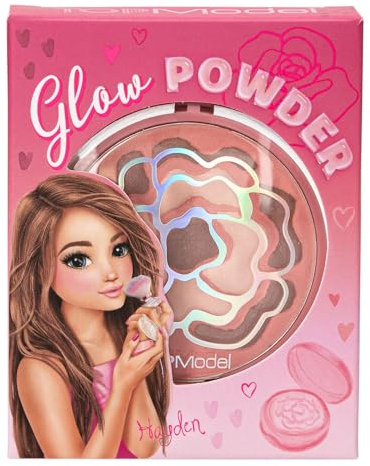 Depesche 13487 TOPModel - Glow Puder Beauty and Me, im runden Klappdöschen, leicht glänzend in Rosa- und Brauntönen, inkl. Spiegel und Schwämmchen