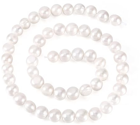 Beadthoven - 1 filo di perle d'acqua dolce coltivate in modo naturale, 6-8 mm, colore: bianco crema, perle rotonde d'acqua dolce per fai da te, collane, bracciali e gioielli, foro: 0,6 mm