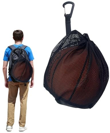 Lyivisk Sacca per pallone, 1 palla, borsa con moschettone e cordino, portatile, pieghevole, per pallacanestro, calcio, pallavolo, bambini e adulti