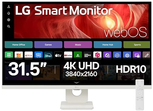 LG SMART Monitor 32U721SA-W, 4K UHD VA 32 inch, 60Hz, 5ms GtG, HDR10, Wi-Fi, Bluetooth, Home office - Remote Desktop, Airplay, webOS smart apps with remote, Speakers, HDMI, USB-C, White