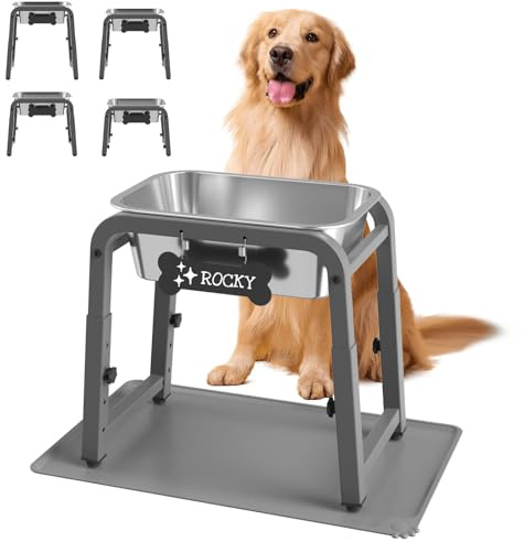 TIDANT 1.2 Gallon Elevated Large Dog Water Bowl with Mat, 4 Height Adjustable 12-17, Raised Dog Water Bowl Stand for Large Breed