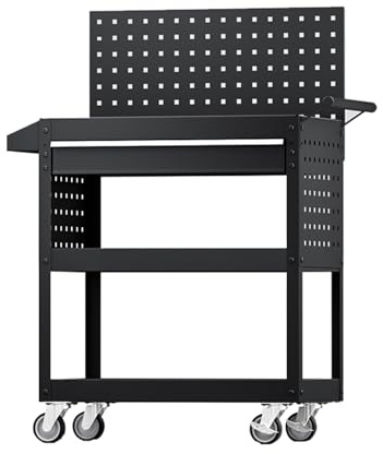 Förvaringsvagn med 3 nivåer med rullverktyg, med Pegboard, kraftig 300 kg kapacitet, mobilt arbetsskåp med lådor för bilreparation och garageutrustning (svart)