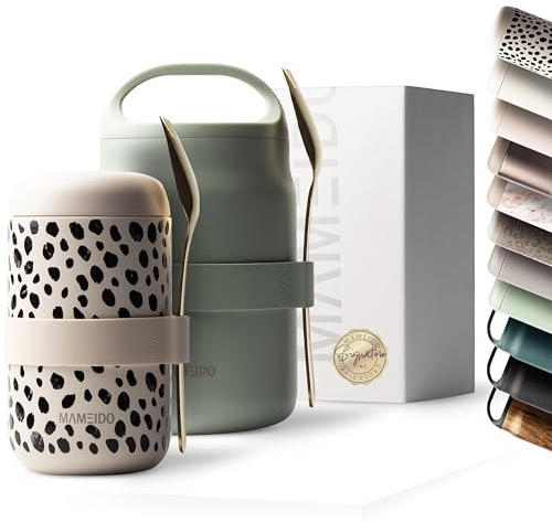 MAMEIDO Thermal Food Flask 500 ml for Daily Meal Prep, Leak-Proof Thermo Food Container to go for Porridge, Yoghurt & Soups (Almond Flakes)