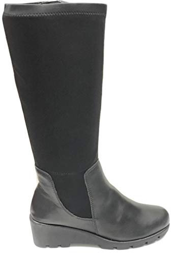 CINZIA SOFT Stivale Alto Tomaia in Pelle e Gambale Elasticizzato (Nero, Numeric_37)