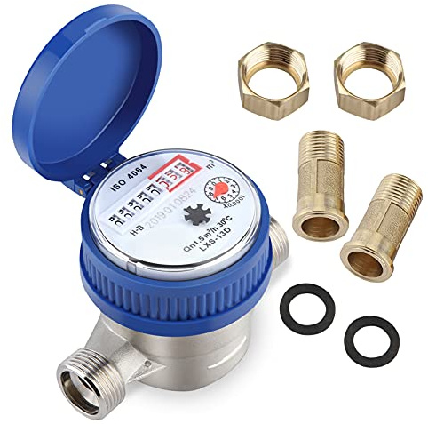 Contatore Acqua, Contatore per Acqua Fredda con Raccordi per Uso Domestico e Giardino, Flusso del contatore per Acqua Fredda 0~40 con Una Copertura Protettiva