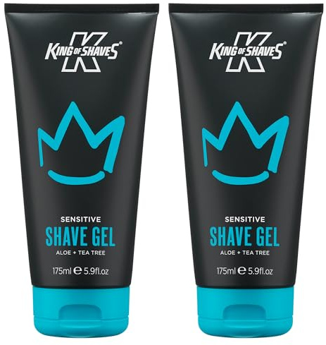 King of Shaves Gel da Barba Sensibile per Uomini Duo Pack Bassa Schiuma Gel Trasparente per Pelle Sensibile, Precisione nella Modellatura della Barba, Riduce il Rossore, Aloe Vera, Formula 175ml