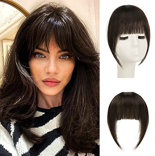 Sofeiyan Bangs Clip in 100% Remy Echthaar Fringe Bangs One Piece Human Hair Clip in Pony Fringe Extensions Natürliche Bangs with Tempel Haarteile Echthaar Haarverlängerung für Frauen