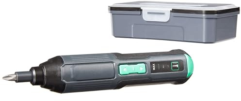 Amazon Basics by SKIL 4V Rechargeable Cordless Stick Screwdriver with 34-Piece Bit Set, Carrying Case, USB-C Charging, LED Work Light, 3 Torque Settings, Portable