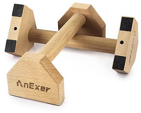 Push Up Stands, Handstand Parallettes Bars, Solid Wood Push Up Bars with Non-Slip Mat Push up Handles for Floor Exercise Home Workout Equipment for Men & Women Strength Training (Beech Wood-30cm)