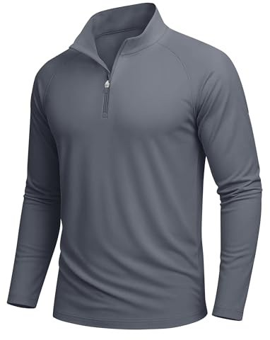 MAGCOMSEN UV-skjorta herr UPF 50+ 1/4 dragkedja funktionell skjorta långärmad Rashguard sportskjorta sweatshirt långärmad, 04-mörkgrå, XL