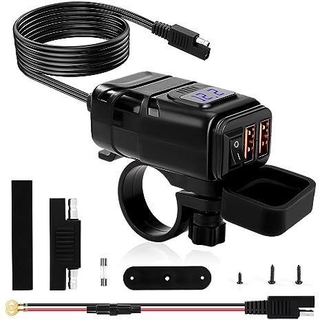 Motorcykel USB-uttag 12 V motorcykelladdningsuttag med 2 QC 3.0 USB-portar med LED-voltmeter och strömbrytare för ATV-telefon små motorcyklar