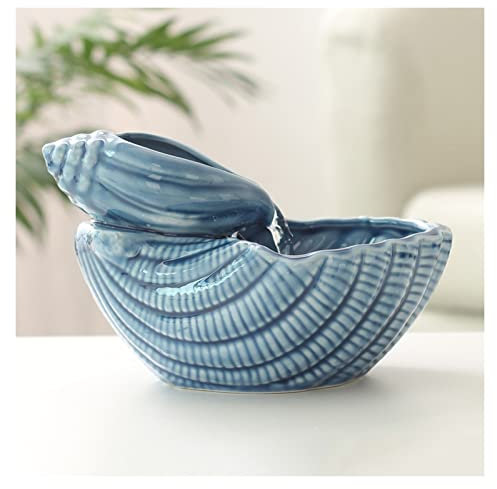 Indoor Tabletop Water Fountain Creative Ceramics Desktop Fountain Waterfall Decoration with Conch Modeling Design Portable Tabletop Decorative Meditation Waterfall for Office Living Room Desktop water