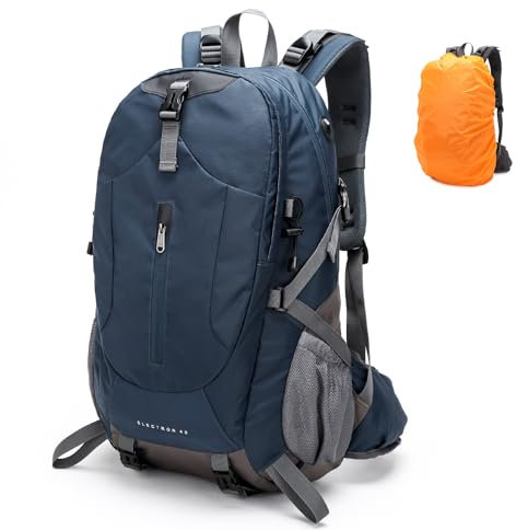 WanderRucksack wasserdicht 40L,trekkingrucksack mit Regenabdeckung,ReiseRucksack Daypack, geeignet für Outdoor-Aktivitäten, Camping und Reisen (blau)