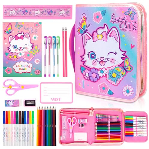 PinkSheep Marker set med glitter enhörning pennfodral och skrivmaterial, konsttillbehör färgningskit för barn i åldern 4-6-8, födelsedagspresent för flickor i åldern 4 5 6 7 8 9 10 11 12