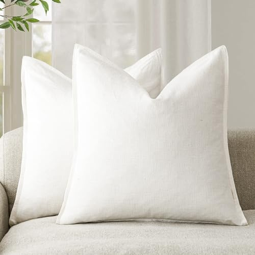 Foindtower Linen Solid Decorative Throw Pillow Covers 26x26 Cream White
