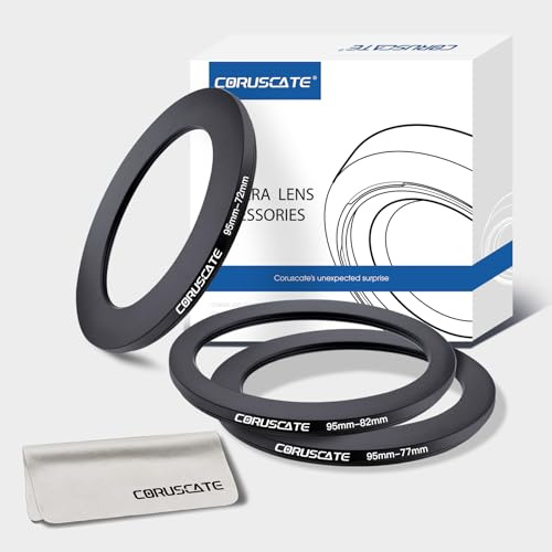 Lot de 3 bagues d'adaptation (95 mm) pour filtre d'objectif, bague Step Down compatible avec toutes les marques de 95 mm UV ND CPL 95-82 mm, 95-77 mm, 95-72 mm + 1 chiffon de nettoyage pour objectif