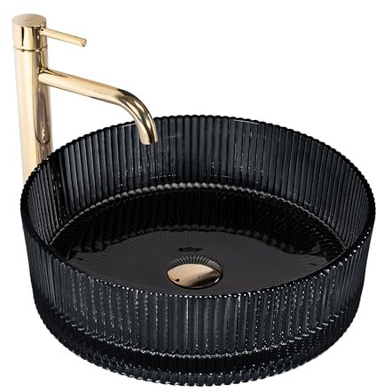 Rea Vasque à poser Ingrid Lavabo de salle de bain noir 395 x 395 x 120 mm en verre (Noir)