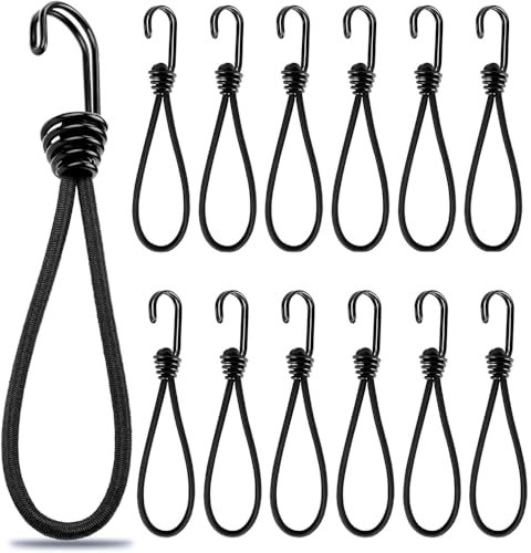 12 Stück Spanngummis, Spanngummi mit Haken, Trichter mit Schlauch, Expander mit Haken, Gummispanner mit Haken, Planenspanner mit Haken für Planen Befestigung, Stationäre Transportanhänger (Schwarz)