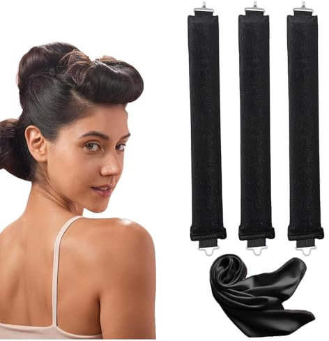 SHUOHONG 3 Pezzi Bigodino Lungo per Boccoli, Senza Calore Bigodini per Boccoli, Fascia Bigodino Capelli, Morbido Diy Bigodino Fascia Capelli in Seta, Duraturo Bigodini Morbidi per Dormire (Nero)