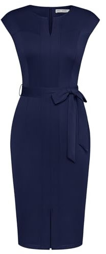 GRACE KARIN Damen Bleistiftkleid Bodycon Etuikleid mit Schlitz Business-Kleid Marine Blau M