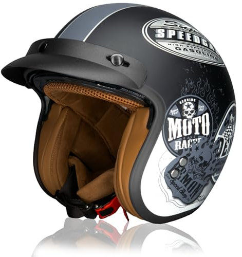 Casco Moto Jet Casco de Moto Vintage Casco Open Face Scooter Ciclomotore con Doble Visera Homologado ECE (Vintage Flower,XXL)