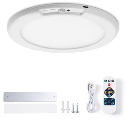 Leselux Motion Sensor Ceiling Light, 7.5 Battery Operated Sensor Light Indoor, 250LM 3 Colors Dimmable Ceiling Lights with Remote Control, Wireless Wall Lights for Garage Toilet Hallway