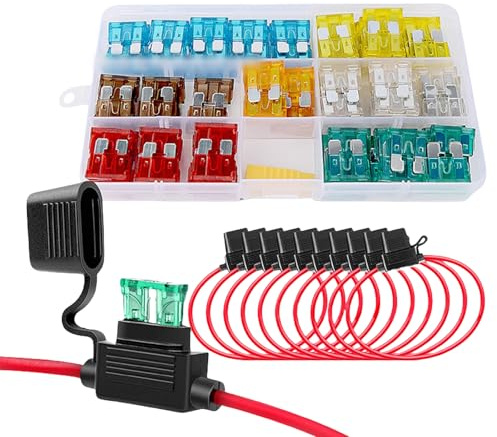 130 soportes de fusibles de coche en línea, diseños de 12 V, incluye 14 fusibles estándar para varios vehículos