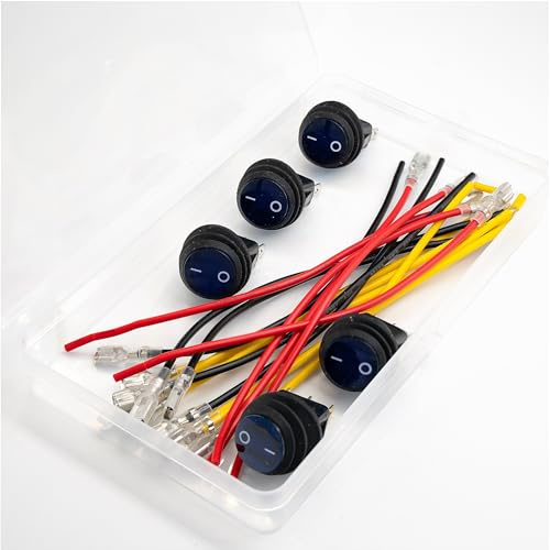 5 stycken 12 V 20 A vattentät rund förkopplad vippströmbrytare med LED-ljus vippströmbrytare 3-polig SPST-strömbrytare 15 cm förkopplad för bil